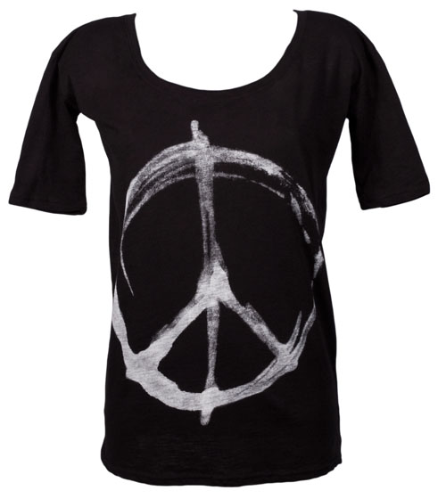 Ladies Peace Sign Oversized Popper T-Shirt from