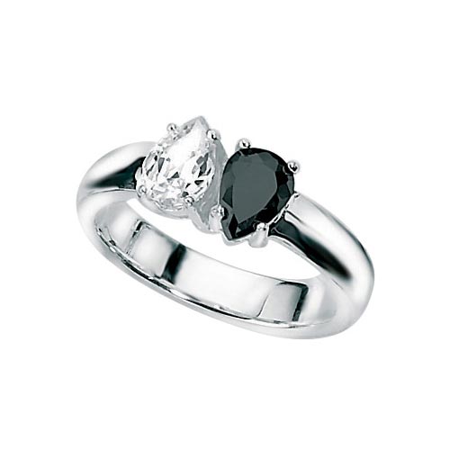 Elements Black and Clear Cubic Zirconia Ring In Sterling Silver By Elements