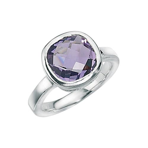 Elements Checkerboard Cut Amethyst Ring In Sterling Silver By Elements