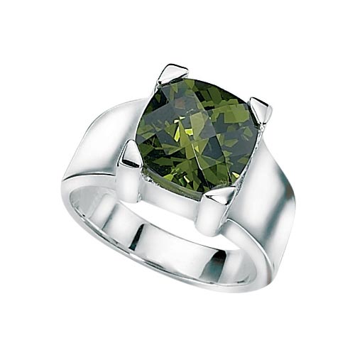 Elements Checkerboard Cut Green Cubic Zirconia Ring In Sterling Silver By Elements