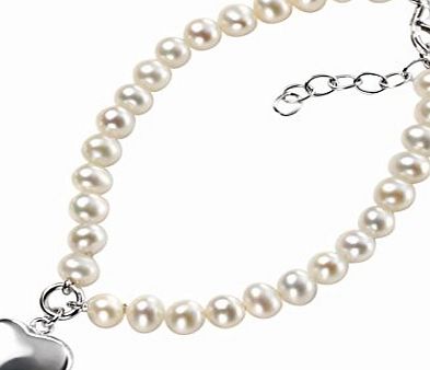 Elements Silver Elements Sterling Silver B3162W Ladies Pearl Bracelet with Puff Heart 18cm   2.5cm EXTENDER