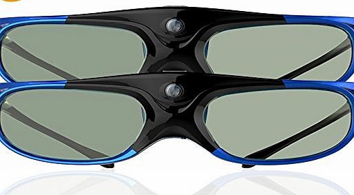 ELEPHAS DLP link 3D Glasses Rechargeable for DLP Projectors Optoma, BenQ, Acer, Viewsonic, DELL, Black/Blue, 2 Pack (2016 Comfortable Version)