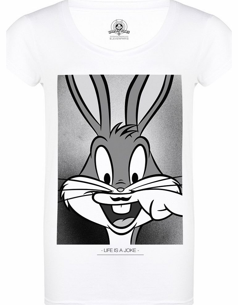 Ladies White Bugs Bunny Moustache T-Shirt from