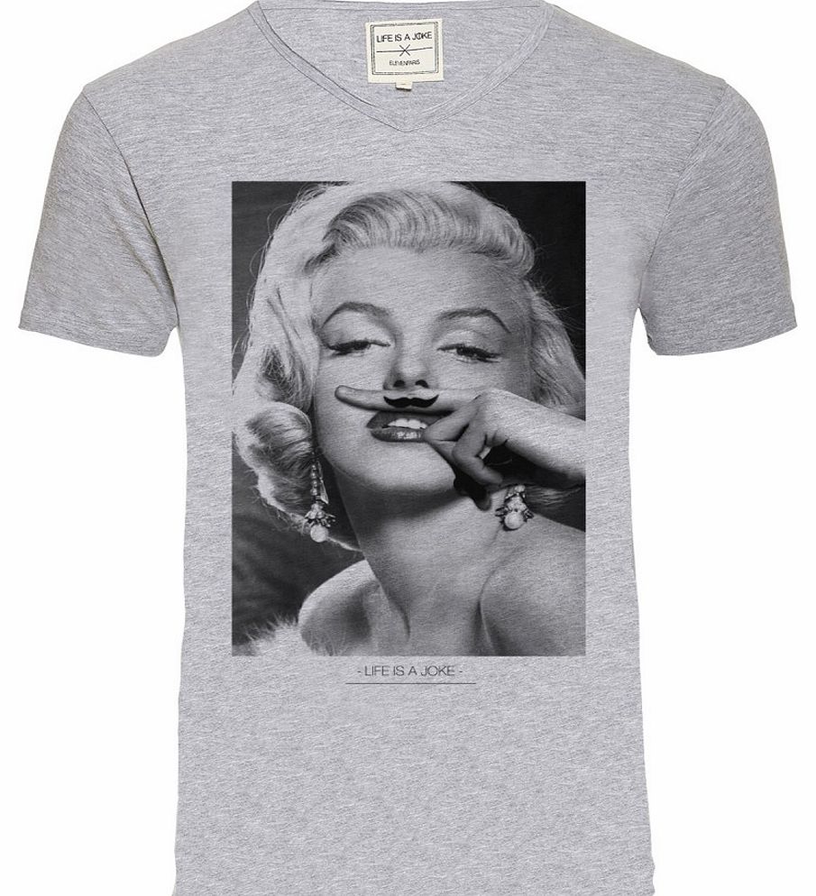 Mens Grey Marl Marilyn Monroe Moustache V-Neck