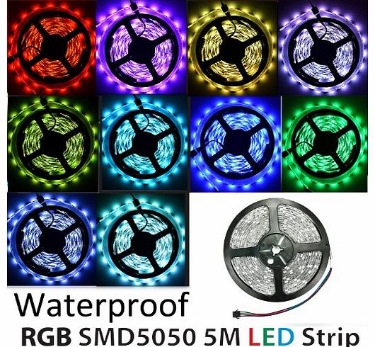 eLifeStore 5 Meters Waterproof SMD 5050 RGB LED Strip Tape Light Flexible LED Ribbon 5 M/150 LEDs. Ideal For Gardens, Homes, Kitchen, Hotel, Under Cabinet, Aquariums, Cars, Bar, Moon, DIY Household P