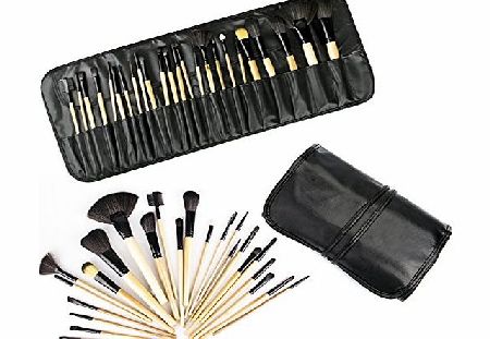 eLifeStore  24pcs Cosmetic Make Up Brush Set Wooden Soft Bristle Brushes Carry Pouch