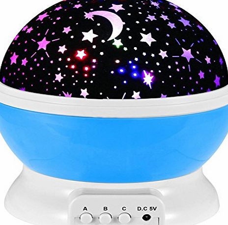 Elikeable LT Elikeable New Generation Sun And Star lighting Lamp 4 LED beads 360 Degree Romantic Night Light Lamp Relaxing Mood Light Projector Baby Nursery Bedroom Children Room and Christmas Gift (Blue)
