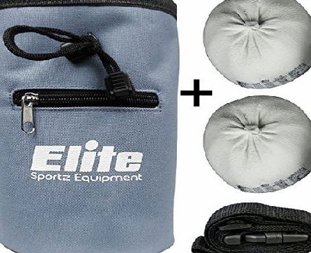 Elite sportz equipment Quality Chalk Bag and 2 Powdered Chalk Balls in a Cotton Sack. Great for Gymnastics, Rock Climbing and Weight Lifting. Includes Adjustable Slim Waist Belt. (Grey)