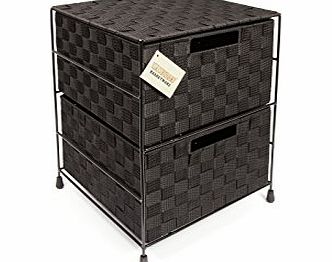 ELITEHOUSEWARES Woodluv 2 Drawer Storage Cabinet for Bedroom, Bathroom- Black