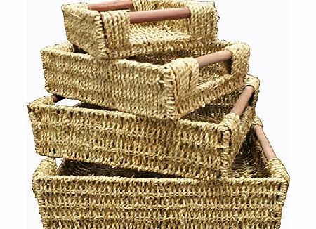 EliteHousewares Woodluv Brand New Seagrass Storage Basket With Wood Handles- Small