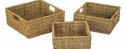 Woodluv Brand New Set Of 3 Square Storage Seagrass Basket (E01-102SETOF3)