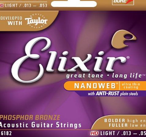 Elixir Nanoweb Phosphor Bronze Acoustic Guitar Strings - HD Light (0.013-0.053)