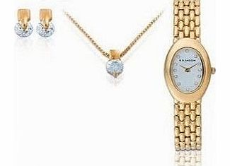  GOLD PLATED LADIES WATCH CUBIC ZIRCONIA EARRINGS AND PENDANT GIFT SET