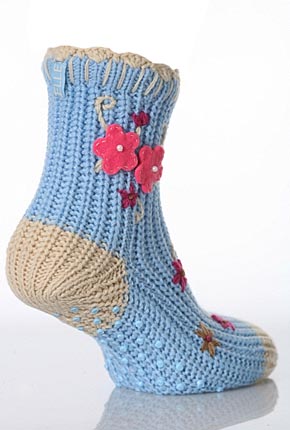 Elle Ladies 1 Pair Elle Homeknit Look Bootie With Embroidery and Nonslip Sole In 3 Colours Sky Blue
