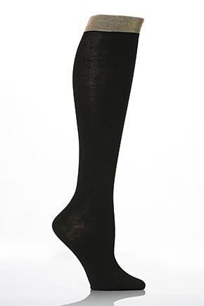 Elle Ladies 1 Pair Elle Lurex Top Knee Highs In 3 Colours Black Pln 7-11