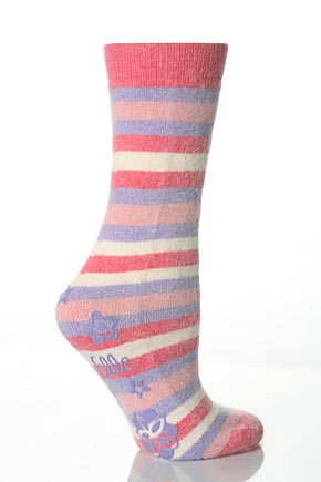 Ladies 1 Pair Elle New Striped Angora Slipper Socks In 4 Colours Purple