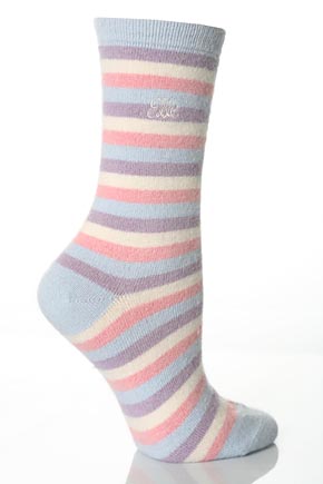 Elle Ladies 1 Pair Elle Striped Angora Socks In 3 Colours Light Pink