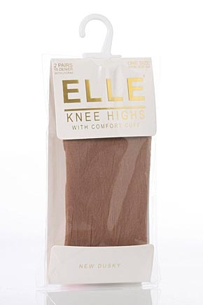 Elle Ladies 2 Pair Elle 15 Denier Knee Highs With Comfort Cuff In 9 Colours Barely There
