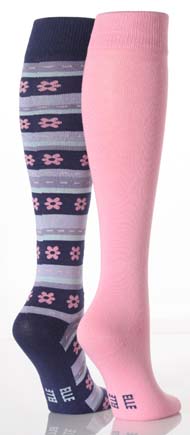 Elle Ladies 2 Pair Elle Daisy Pattern And Plain Knee Highs In 4 Colours Navy Mix