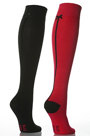 Ladies 2 Pair Elle Knee High Socks With Back Seam and Bow In 4 Colours Crimson