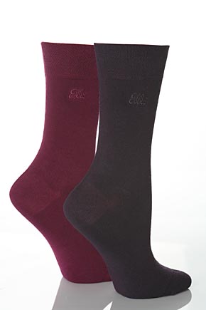 Ladies 2 Pair Elle Plain Bamboo Fibre Sock In 10 Colours Plum