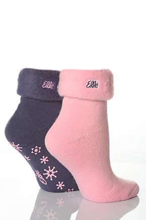 Elle Ladies 2 Pair Elle Thermal Bed and Slipper Socks In 5 Colours Cream and Pink