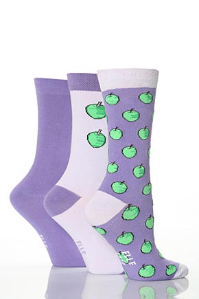 Ladies 3 Pair Elle Patterned Socks In 12 Colours Apples