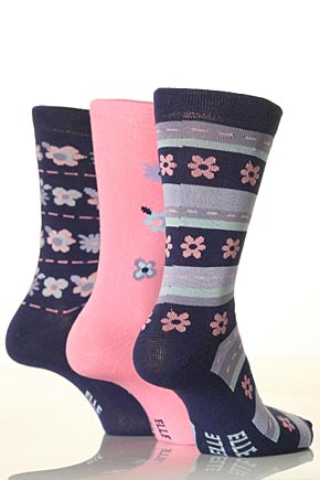 Elle Ladies 3 Pair Elle Patterned Socks In 4 Colours Chocolate Mix