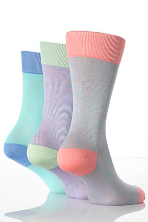 Elle Ladies 3 Pair Striped Pearl Cotton Socks Multicoloured