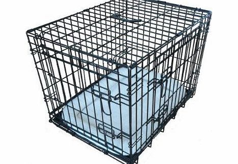 Ellie-Bo Deluxe Extra Strong 2 Door Folding Dog Puppy Cage with Faux Sheepskin Bed Large 36 inch Black