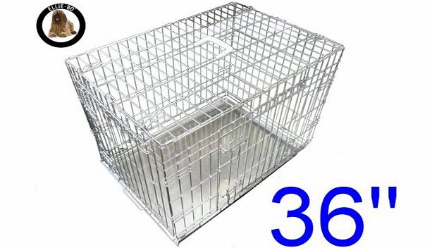 Dog Puppy Cage Folding 2 Door Crate with Non-Chew Metal Tray Large 36-inch Silver