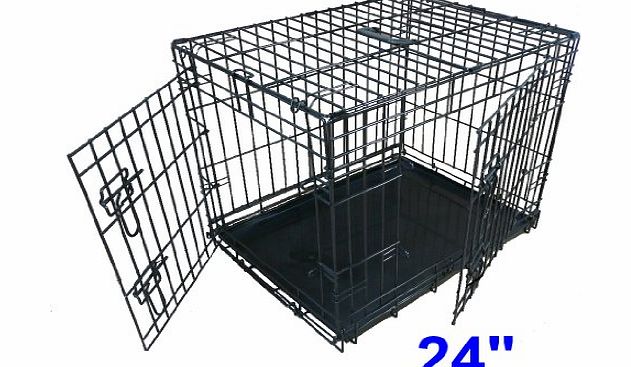 Ellie-Bo Dog Puppy Cage Folding 2 Door Crate with Non-chew Metal Tray Small 24-inch Black