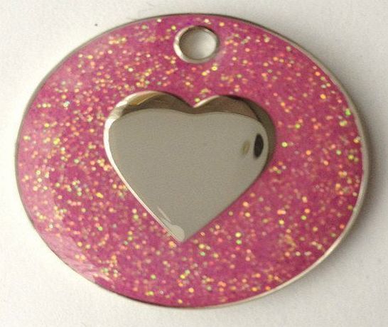 Emblems-Gifts Personalised DOG CAT LOVE HEART PINK Glitter Identity ID Pet Tag Engraved
