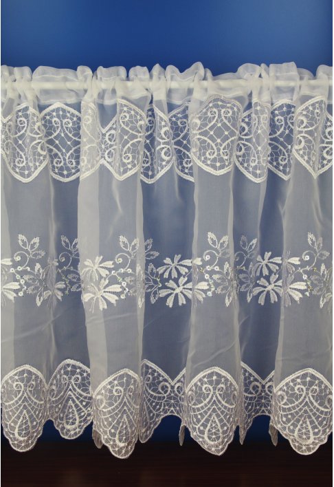 Emily White Embroided Voile Cafe Net Curtains