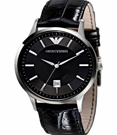 Classic Collection Mens Quartz Watch with Black Dial Analogue Display and Black Leather Strap AR2411