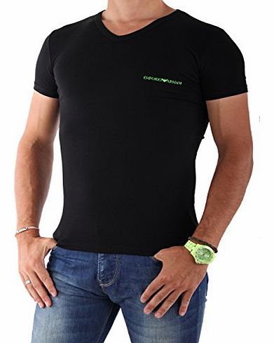 Emporio Armani Eagle Stretch Cotton V-Neck T-Shirt, Black Black Small