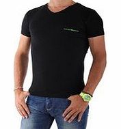 Emporio Armani Eagle Stretch Cotton V-Neck T-Shirt, Black Black X-Large