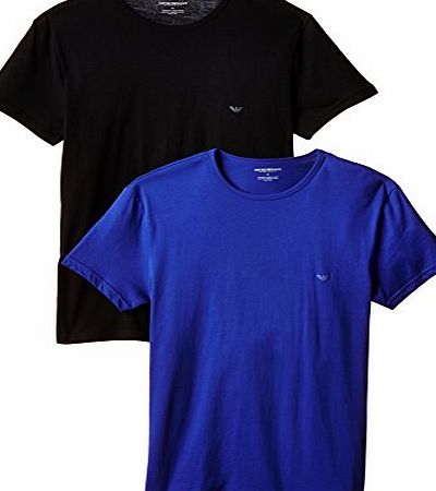 Emporio Armani Intimates Mens 2 Pack T-Shirt, Multicoloured (Black/Royal Blue), Medium