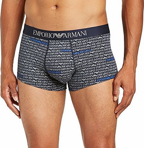 Emporio Armani Intimates Mens All Over Logo Trunk Boxer Shorts, Printed Dark Blue, Large