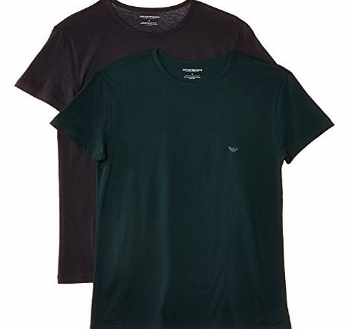 Emporio Armani Intimates Mens Jersey Cotton Set of 2 T-Shirt, Multicoloured (Charcoal/Pine), Large