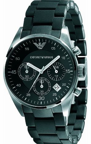 Emporio Armani Ladies Chronograph Sport Watch, Round Case Stainless Steel Bracelet with Black Silicone covering.