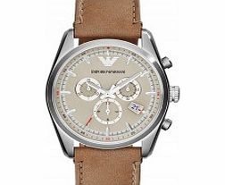 Emporio Armani Mens Tazio Taupe Leather Strap