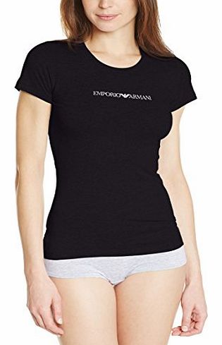 Emporio Armani Womens Plain or unicolor Crew Neck Short sleeve T-Shirt - Black - Noir (Nero) - 16