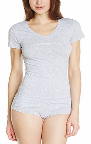 Womens Plain or unicolor V-Neck Short sleeve T-Shirt - Grey - Gris (Grigio) - 22