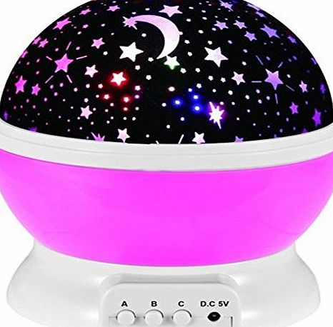 Emwel LED Starry Night Light Lamp Rotation Night Star Projection Lamp For Children Kids Baby Bedroom (Pink)