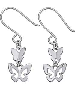 Enchanting Garden Sterling Silver Diamond Butterfly Drop Earrings
