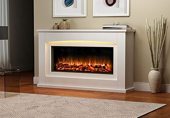 Endeavour Fires and Fireplaces Danby Electric Fireplace Suite Glass fronted electric fire 220/240Vac, 1amp;2kW with multi function remote control in a very light cream MDF fireplace suite.