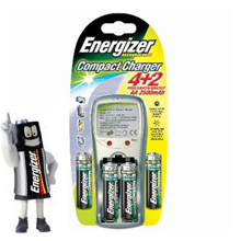 Compact AA Battery Charger + 4 Batteries