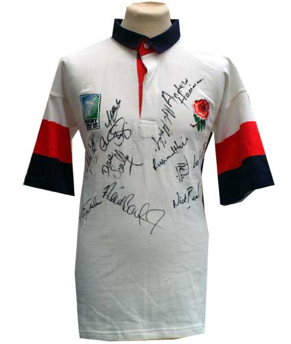 England and#8211; 1997 Match worn Sevens shirt and8211; Signed by the squad