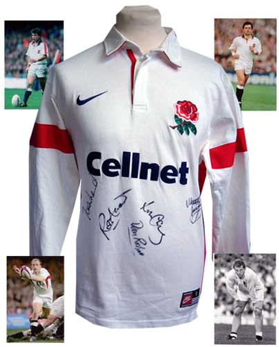 England Shirt signed by Carling Leonard Dawson and Others